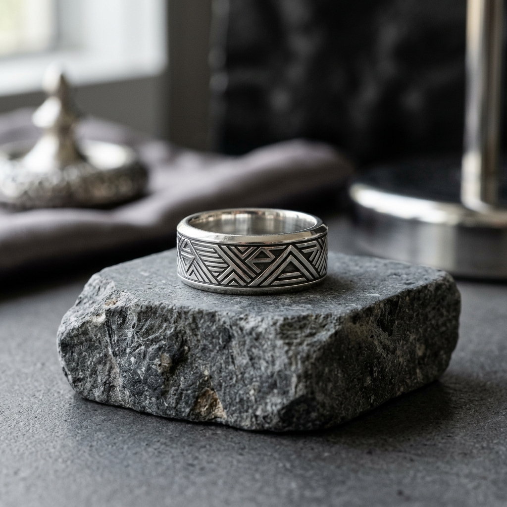 Sleek Silver Carved Band